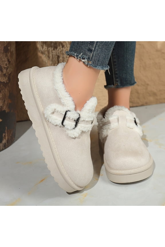 Women's Winter Faux Shearling Lined Clogs, Platform Faux Suede Mules with Metal Buckle