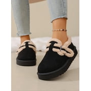 Womens Winter Faux Shearling Lined Clogs, Platform Faux Suede Mules with Metal Buckle