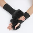 thumbnail image 1 of Women's Winter Fingerless Gloves with Fuzzy Faux Furry Cuff Warm Half Finger Hand Warmers for Daily Wear Party, 1 of 2