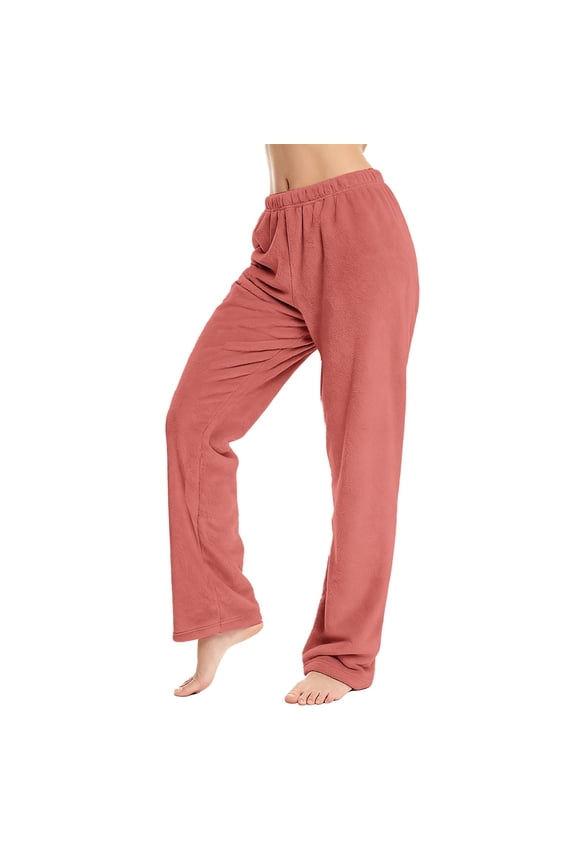 Women's Winter Flannel Coral Fleece Pants, Outdoor Friendly Strolling Pants, Thickened Warm Sleepwear Bottoms for Lazy Days and Home Comfort, Elastic Waist Lounge Pants Red XXL