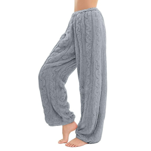Women's Winter Flannel Coral Fleece Pants, Outdoor Friendly Strolling Pants, Thickened Warm Sleepwear Bottoms for Lazy Days and Home Comfort, Elastic Waist Lounge Pants Blue XXL