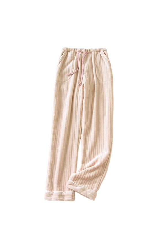 Women's Winter Flannel Sleep Pants Lined Thermal Pants For Home Comfort Soft Warm Cozy Long Pants With Drawstring