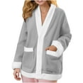 thumbnail image 1 of Women's Winter Flannel Thickened Plaid & Solid Color Long Sleeve Cardigan Single Piece Pajama Loungewear Top for Home Daily Wear, 1 of 7