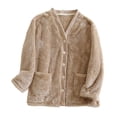 thumbnail image 1 of Women's Winter Flannel Thickened Plaid & Solid Color Long Sleeve Cardigan Single Piece Pajama Loungewear Top for Home Daily Wear, 1 of 3