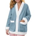 thumbnail image 1 of Women's Winter Flannel Thickened Plaid & Solid Color Long Sleeve Cardigan Single Piece Pajama Loungewear Top for Home Daily Wear, 1 of 7