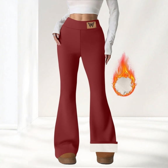 Women's Winter Flare Leggings High Waisted Fleece Lined Thermal Boot Cut Pants Stretchy Casual Yoga Warm Tights Wine XXL