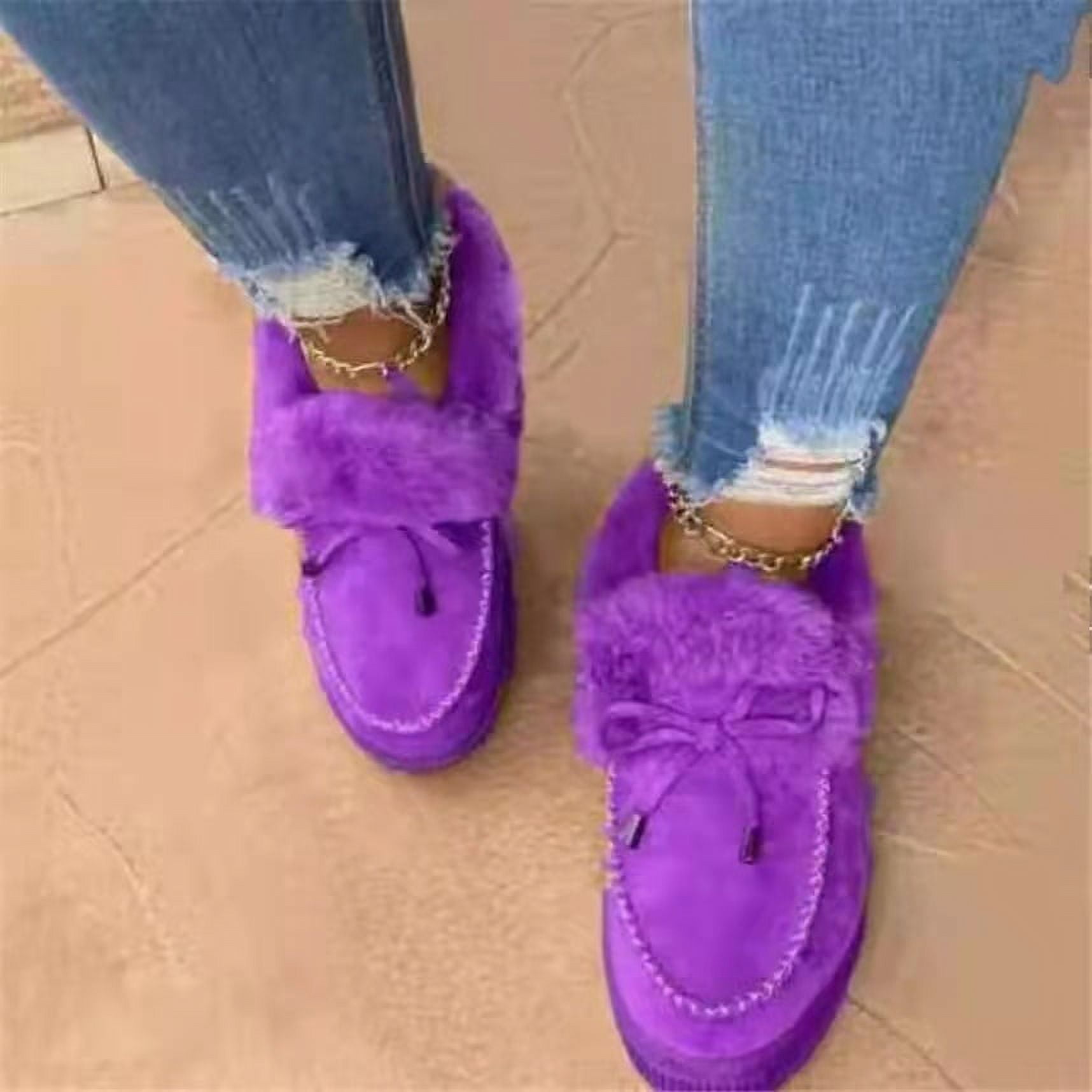 Women's Winter Flat Boots Warm Durable Shoes Fur Lining Ankle Snow