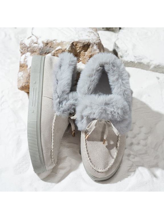 Women's Winter Flat Boots Warm Durable Shoes Fur Lining Ankle Snow Boots Loafer Flats Platform Thick Plush Shoes