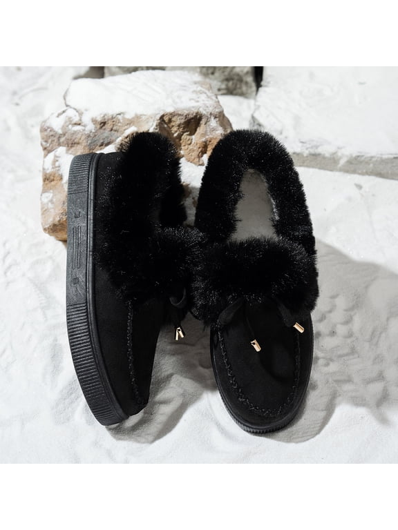 Women's Winter Flat Boots Warm Durable Shoes Fur Lining Ankle Snow Boots Loafer Flats Platform Thick Plush Shoes