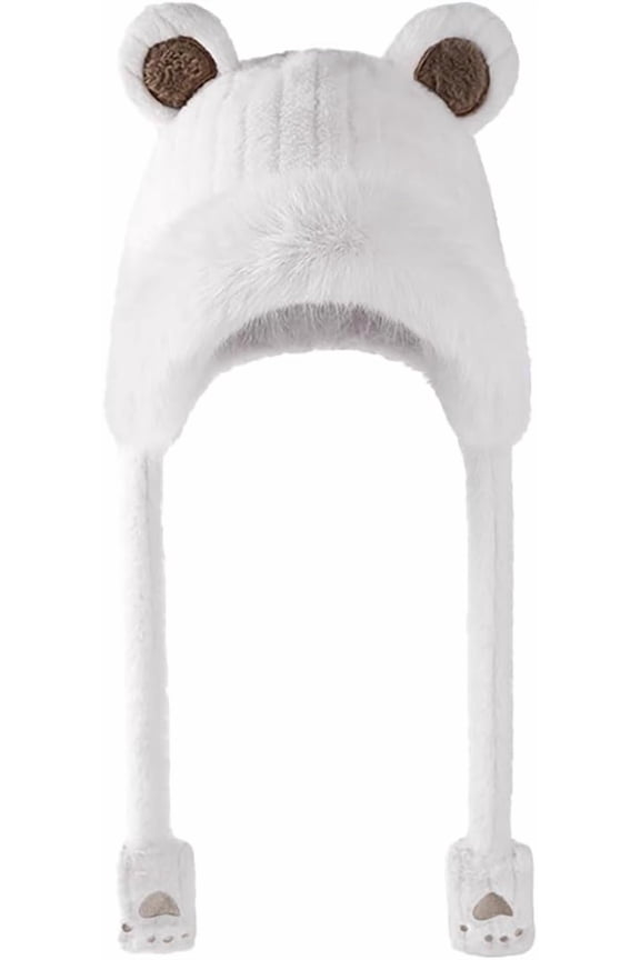 Women's Winter Fleece Hat Cute Bear Ear Beanie Thickened Ear Protection Windproof Cold Proof Head Wrap Hat