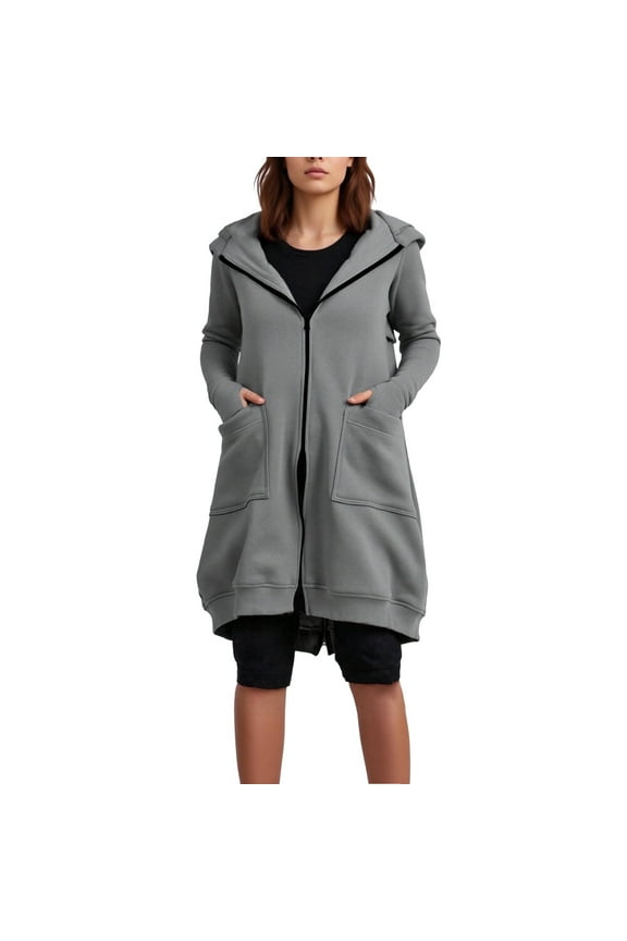 Women's Winter Fleece Hooded Jacket Sweater Coat Long Sleeve Solid Color Thickened Casual Warm Zipper Pockets Loose Fit Loungewear Travel Streetwear Fashion Essential Gift for Women