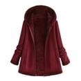 thumbnail image 1 of Women's Winter Fleece Hooded Jacket - Zipper Front Pocket Warm Outerwear, Burgundy, 3XL, 1 of 2