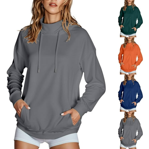 Women's Winter Fleece Hoodies & Sweatshirts Solid Color Long Sleeved Hooded Casual Loose Vertical Collar Gray Tunic Pullover (2XL) Up To 65% Off!