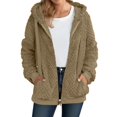 thumbnail image 1 of Women's Winter Fleece Jacket Zip Up Hooded Sherpa Fuzzy Coat Solid with Pockets Warm Fluffy Outerwear, 1 of 6
