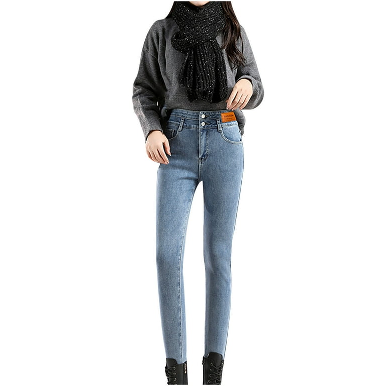 Women's Winter Fleece Lined Jeans Slim Fit Warm Skinny High Waist Jean for  Women Thicken Stretch Denim Pants 