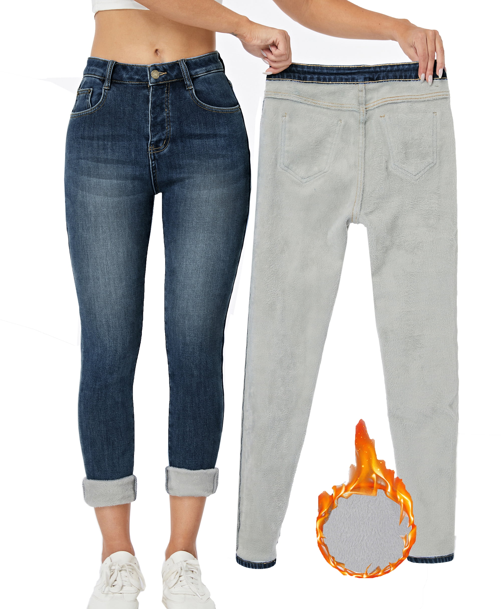 Women's Winter Fleece Lined Jeans Thermal Warm Skinny Denim Pants Cloth