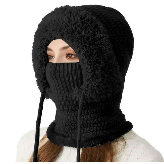 Women’s Winter Fleece-Lined Knit Balaclava Hat – Full Coverage Beanie with Integrated Scarf & Face Cover for Cold Weather, Skiing & Outdoor Activities