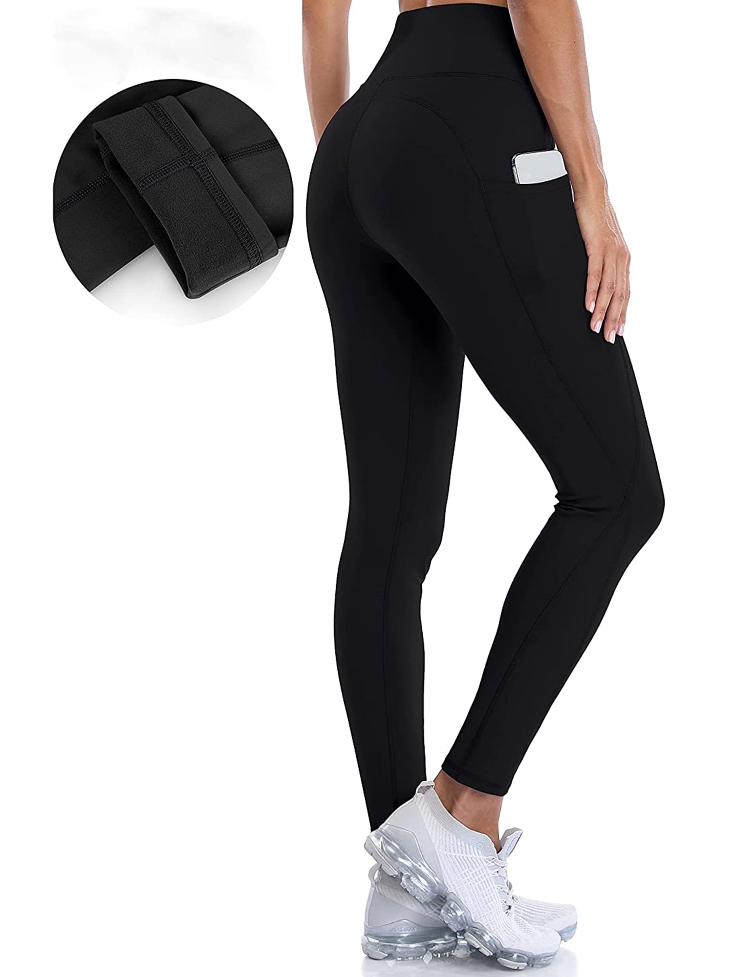  2 Pack Fleece Lined Leggings for Women with Pockets-High  Waisted Winter Thermal Warm Yoga Pants for Workout Running（Small-Medium，A-2  Pack-Black,Black） : Clothing, Shoes & Jewelry