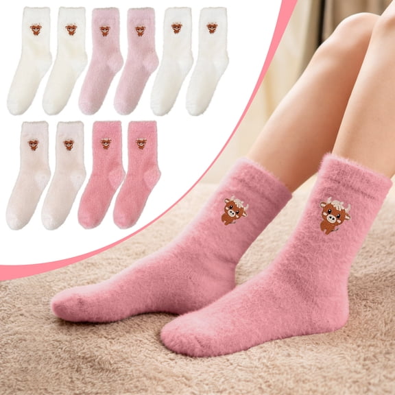 Women’s Winter Fleece-Lined Mid-Calf Socks - Thick Warm Cozy Sleep Socks, Soft Breathable Cold Weather Footwear, Cute Socks for Home/Bedroom/Casual Wear, Durable Comfortable Layers, 11*3.1in, C