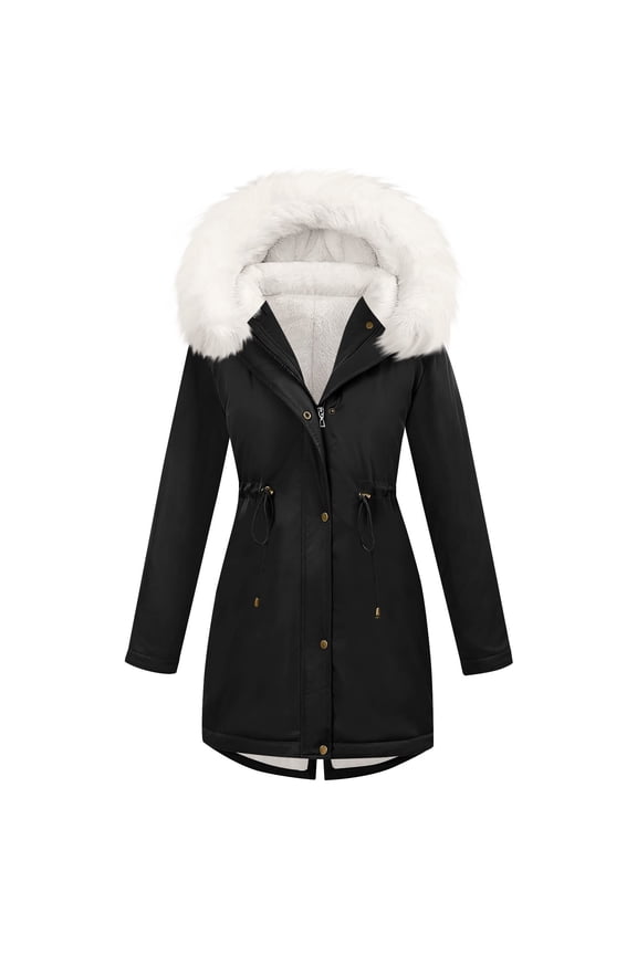 Women's Winter Fleece-Lined Parka - Hooded Faux Fur Trim Windproof Thicken Military Jacket, Outdoor Thermal Coat with Multi-Pockets