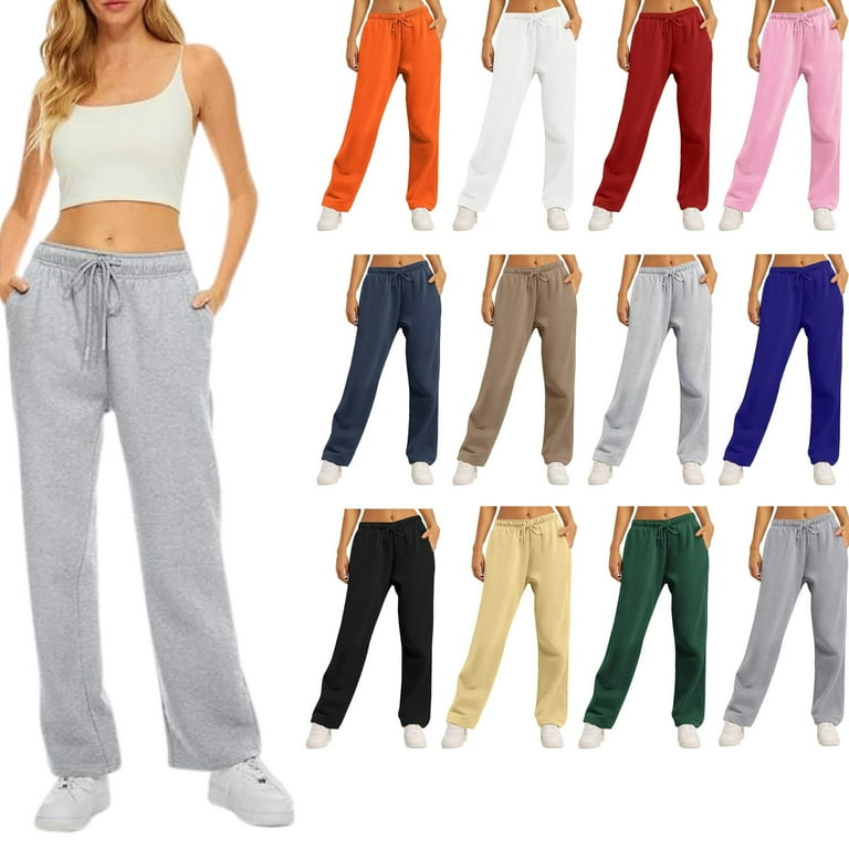 Women s Winter Fleece Lined Sweatpants Baggy Open Bottom Lounge Pants Fall Outfits Aesthetic Clothes for Teen Girls Red