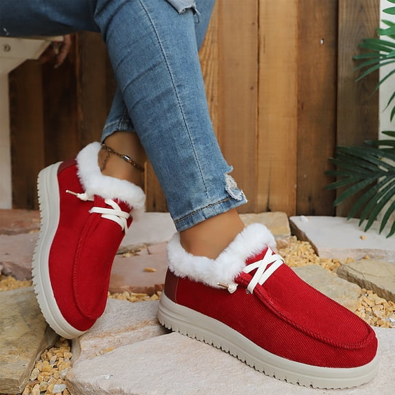 Women's Winter Fleece Lined Walking Shoes, Warm Lace Up Breathable Upper Non Slip Sole, Cozy Cotton Sneakers for Cold Weather Daily Wear