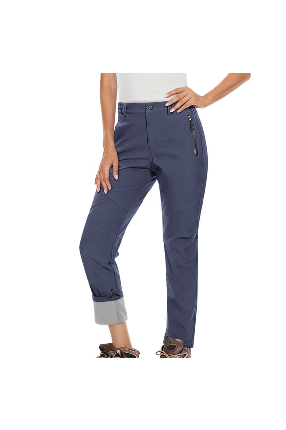 Women's Winter Fleece Lined Waterproof Ski Pants - High Rise Windproof Insulated Hiking Pants with Pockets, Softshell Ripstop Outdoor Snowboarding Pants