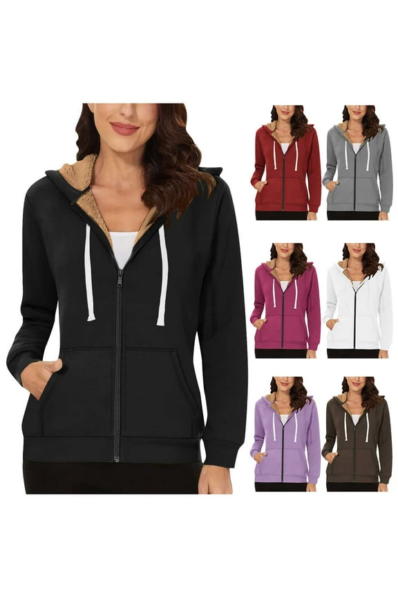 Women's Winter Fleece Lined Zip Hoodie Sweatshirt Jacket Coat Long Sleeve Hooded Pullover with Pocket for Casual Daily Wear Loungewear Streetwear Travel Fashion Essential