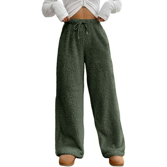 Women's Winter Fleece Sleep Pants Comfortable Thermal Wide Leg Designs Elastic Drawstring Waist Soft Lounges Home Wear