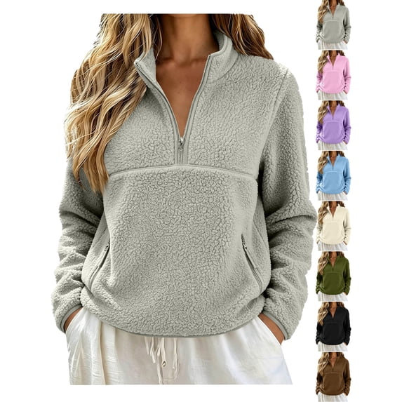 Women's Winter Fleece Sweatshirt ,Quarter Zip Pullover Casual Long Sleeve Fuzzy Tops for Outdoor Travel Daily Wear