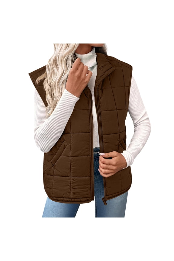 Women's Winter Fleece Vest Jacket Sleeveless Zip Up Coat with Turn Down Collar Pockets Warm Outerwear for Casual Travel Loungewear Fashion Essential Gift for Women | Aestivo,Coffee M