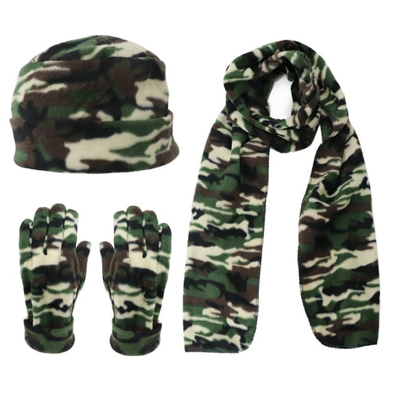 Women's Winter Fleece Winter Set-Polyester Fleece Hat, Gloves, and Scarf Set for Cold Weather (Dark Camo)