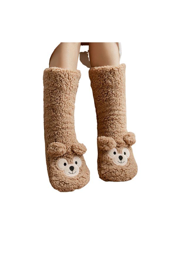 Women's Winter Floor Socks Indoor Adult Slippers, Home Thickened Fleece Snow Socks - Lambswool Anti-Slip Socks, Camel