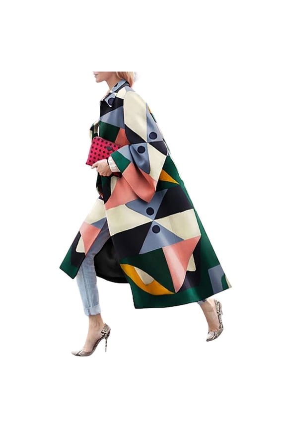 Women's Winter Floral Print Coat Long Sleeve Lapel Ankle Length Long Trench Coat As Shown 9 L