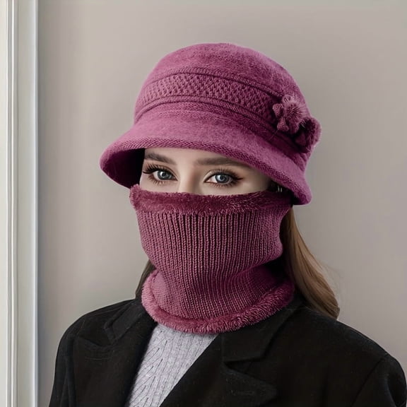 Women's Winter Flower Button Detail Hat - Soft Elastic Lightweight Warm Knitted Hat, Suitable for Holiday Parties and Casual Outings - Comfortable Fashion Accessory for Grandmothers and Elderly Women