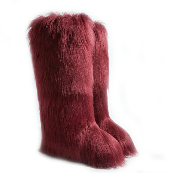 Women's Winter Fluffy Faux Fur Knee High Snow Boots Girls's Outdoor Plush Furry Long Boots