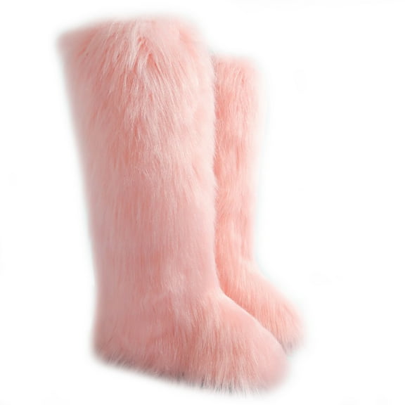 Women's Winter Fluffy Faux Fur Knee High Snow Boots Girls's Outdoor Plush Furry Long Boots