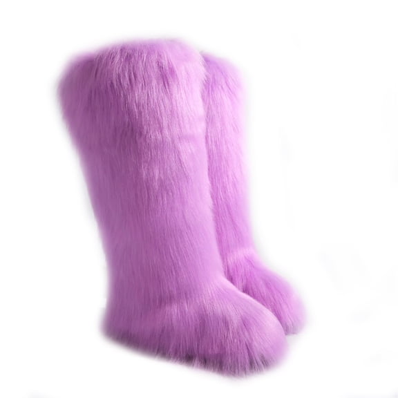 Women's Winter Fluffy Faux Fur Knee High Snow Boots Girls's Outdoor Plush Furry Long Boots