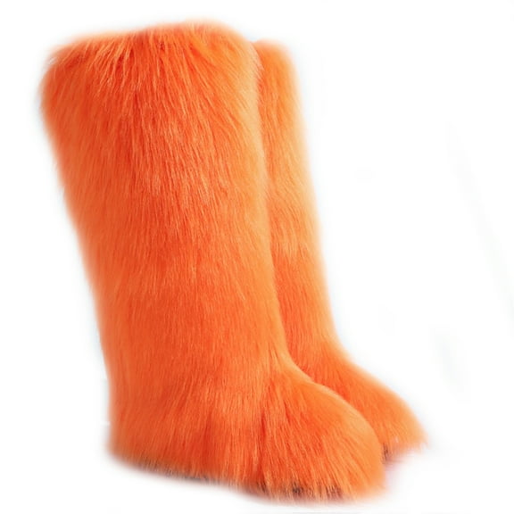 Women's Winter Fluffy Faux Fur Knee High Snow Boots Girls's Outdoor Plush Furry Long Boots