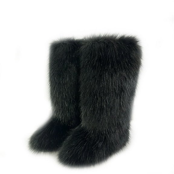 Women's Winter Fluffy Faux Fur Knee High Snow Boots Warm Plush Furry Boots