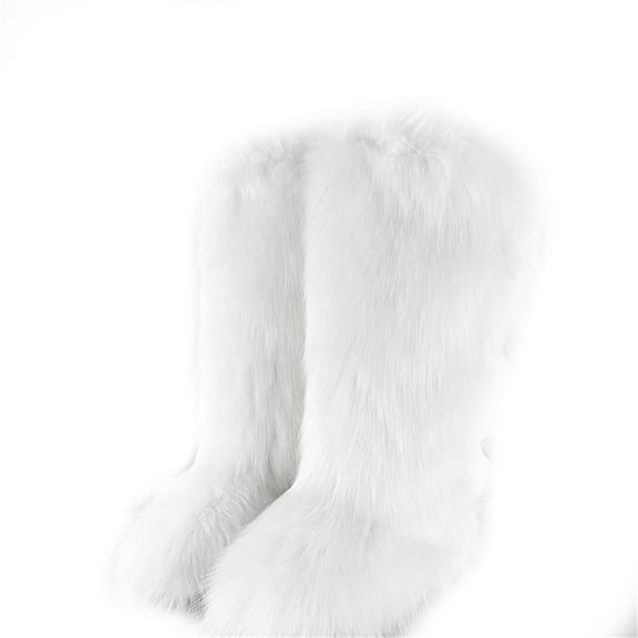 Women's Winter Fluffy Faux Fur Knee High Snow Boots Warm Plush Furry Boots