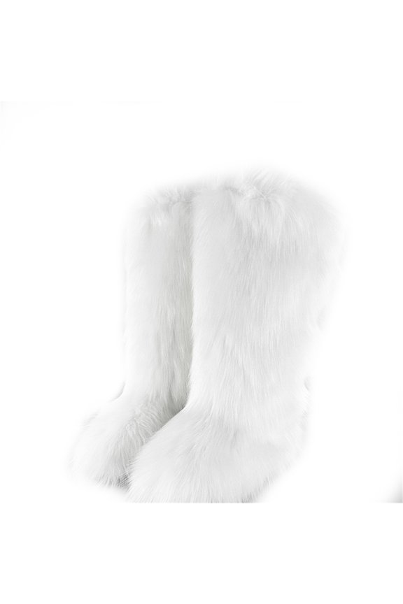 Women's Winter Fluffy Faux Fur Knee High Snow Boots Warm Plush Furry Boots