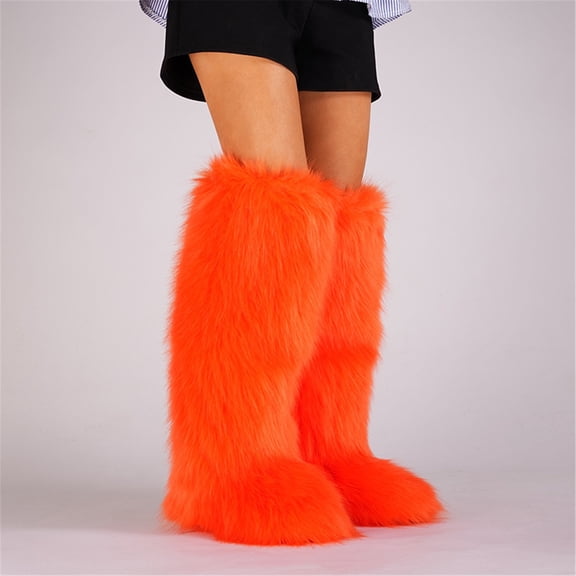 Women's Winter Fluffy Faux Fur Knee High Snow Boots Warm Plush Furry Outdoor Comfy Boots Y2K