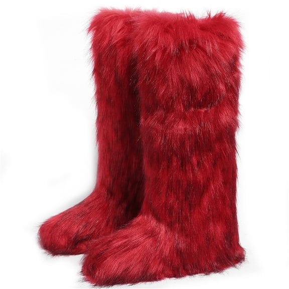Women's Winter Fluffy Faux Fur Knee High Snow Boots Warm Plush Furry Outdoor Y2K Boots