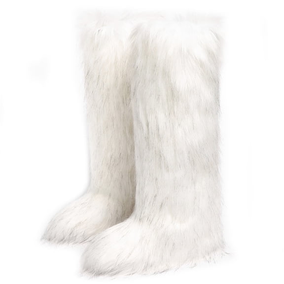 Women's Winter Fluffy Faux Fur Knee High Snow Boots Warm Plush Furry Outdoor Y2K Boots
