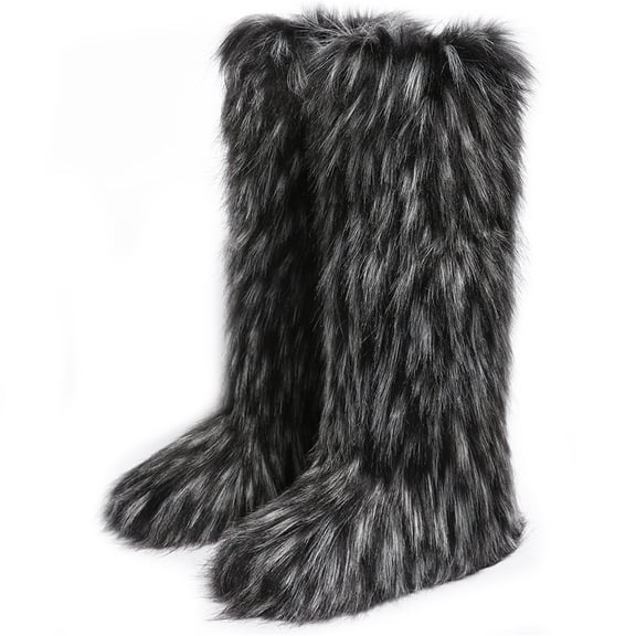 Women's Winter Fluffy Faux Fur Knee High Snow Boots Warm Plush Furry Outdoor Y2K Boots