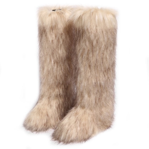 Women's Winter Fluffy Faux Fur Knee High Snow Boots Warm Plush Furry Outdoor Y2K Boots