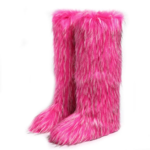 Women's Winter Fluffy Faux Fur Knee High Snow Boots Warm Plush Furry Outdoor Y2K Boots