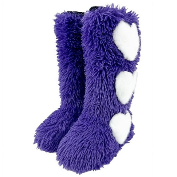 Women's Winter Fluffy Faux Fur Knee High Snow Boots with Heart Design-Warm Fashionable & Cozy Non-Slip Sole Long Boots