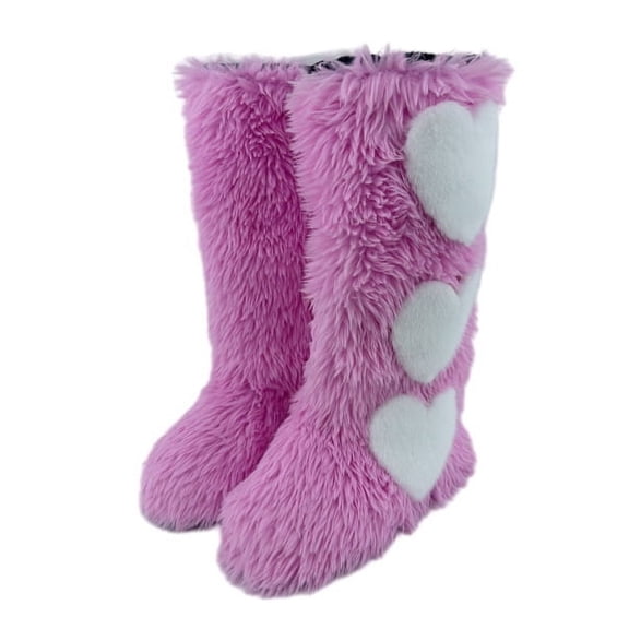 Women's Winter Fluffy Faux Fur Knee High Snow Boots with Heart Design-Warm Fashionable & Cozy Non-Slip Sole Long Boots